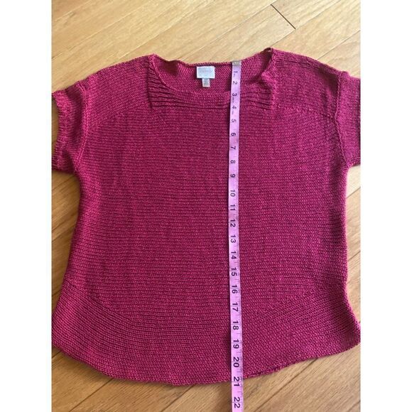 Cupio, women's red crochet knit, basic short sleeve sweater top size small - Picture 4 of 7